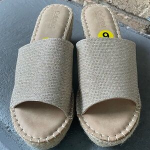 Catherine Malandrino Gold Metallic Open Toe Jute Wedges size 9 - NWOT